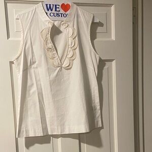 J. Crew Off White Sleeveless Top with Scallop Detail